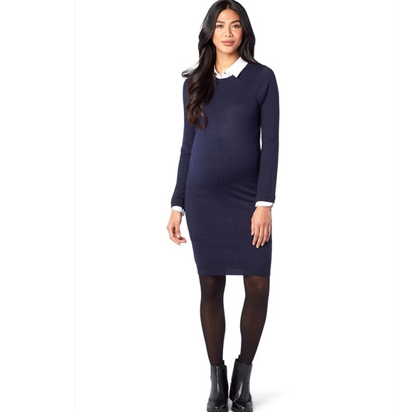 Seraphine maternity sweater Midnight Blue Dress with Ivory Collar M - Picture 1 of 7